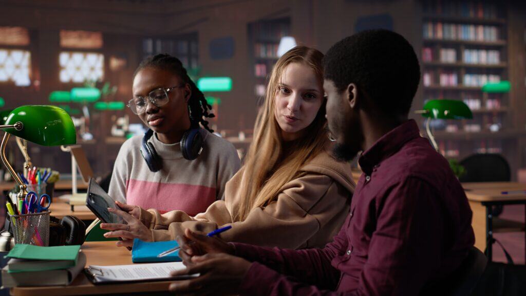 A team of students working together as a group.
